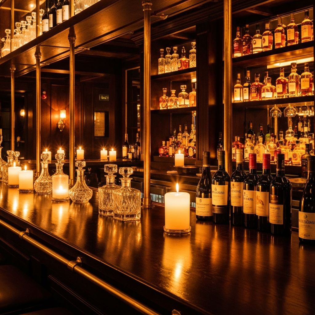 Obsidian bar with amber lighting